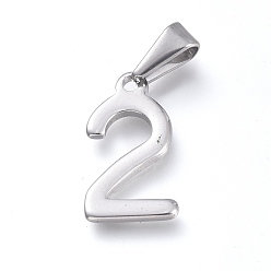 Number Pendentifs en acier inoxydable anti-ternissement, nombre, couleur inox, num. 304, 2mm, Trou: 20.5x11x1.5mm