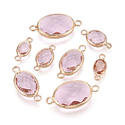 Бледно-Розовый Латунь со стеклянными звеньями/соединительными подвесками, овальные, граненые, золотые, розовый жемчуг, 15~26x6.5~14x3.5~6 мм, отверстие : 1.8~2.4 мм