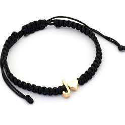 Letter J Браслеты из плетеных бусин из сплава, Браслеты из хлопкового шнура, плетеные для пары., сердце и алфавит, чёрные, золотые, буква J, 6.30~11.81 дюйм (16~30 см)