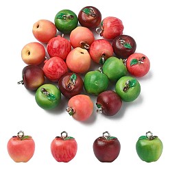 Mixed Color 20Pcs 4 Colors Opaque Resin Pendants, Apple Charm, with Platinum Iron Loop, Mixed Color, 16~17x15mm, Hole: 2mm, 5pcs/color