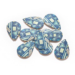 Colorful Iron Pendants, Printed, Frosted, Teardrop, Golden, Colorful, 27.5x18x0.2mm, Hole: 1mm