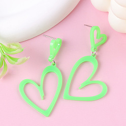 Бледно-Зеленый Модные акриловые серьги-гвоздики из нержавеющей стали, сердце, цвет нержавеющей стали, бледно-зеленый, 58x30 мм