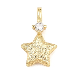 Real 18K Gold Plated Brass Micro Pave Clear Cubic Zirconia Pendants, Star Charms, Rack Plating, Long-Lasting Plated, Lead Free & Cadmium Free, Real 18K Gold Plated, 16.5x10x4mm, Hole: 3x2.5mm