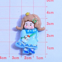 Темно-Голубой Рождественская серия из непрозрачной смолы декодирует кабошоны, Милая девушка, глубокое синее небо, 40x25 мм