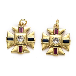 Настоящее золото 18K Латунные микро проложить кубического циркония подвески, долговечный, с целью перехода в кольце, крестик, реальный 18 k позолоченный, 20.5x18x3 мм, Перейти кольцо: 4.8x0.8 мм, отверстие : 3 мм