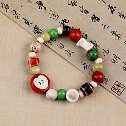 Разноцветный Эластичные браслеты из фарфоровых бусин ручной работы, яблоко, красочный, 5-7/8~9-7/8 дюйм (15~25 см)