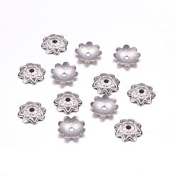 Stainless Steel Color Tarnish Resistant 304 Stainless Steel Bead Caps, Multi-Petal, Stainless Steel Color, 7.5x1.5mm, Hole: 0.7mm