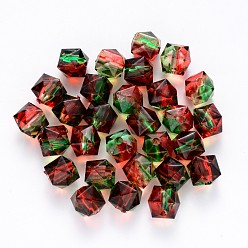 Red Two Tone Transparent Spray Painted Acrylic Beads, Polygon, Red, 7.5x8x8mm, Hole: 1.8mm, about 1690pcs/500g