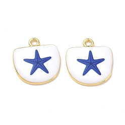 Dark Blue Printed Brass Pendants, Arch with Starfish Charms, Rack Plating, Long-Lasting Plated, Lead Free & Cadmium Free, Real 18K Gold Plated, Dark Blue, 22x20.5x3.5mm, Hole: 2.5mm