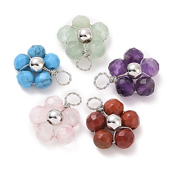 Смешанные камни Подвески из бисера из натуральных смешанных камней, с фурнитурой из медной проволоки платинового цвета, , 15~15.5x11.5~12x5~5.5 мм, отверстие : 3 мм