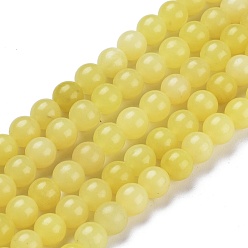 Лимонный Нефрит Натуральные нефритовые бусины, цвет лимона , круглые, 6.5 мм, отверстие : 1.2 мм, около 62 шт / нитка, 15.16 дюйм (38.5 см)