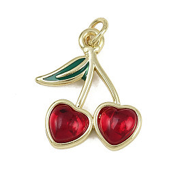Вишня Латунные микро проложить кубического циркония подвески, с эмалью, без кадмия и без свинца, реальный 18 k позолоченный, с целью перехода в кольце, вишня, 20x17x4 мм, отверстие : 3 мм