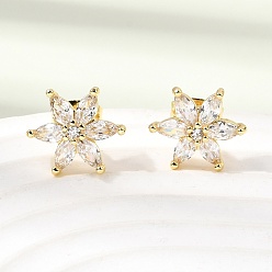 Настоящее золото 18K Серьги-гвоздики из латуни с микро-паве и прозрачным фианитом, стойки покрытие, долговечный, без кадмия и без свинца, реальный 18 k позолоченный, 11.5x12.5 мм