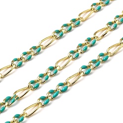 Темный Голубой Латунь Figaro цепи, с эмалью, без свинца и без кадмия, долговечный, стойки покрытие, пайки, с катушкой, реальный 18 k позолоченный, темные голубые, 3 мм