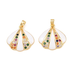 Настоящее золото 18K Кубические подвески из латуни с микропаве, подвески в форме ракушек, с эмалью, реальный 18 k позолоченный, 20x20.5x3 мм, отверстие : 3x5 мм