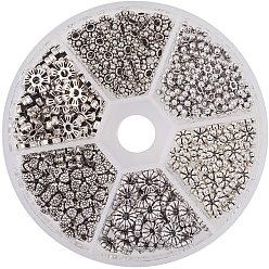 Argent Antique Alliage de perles d'entretoise de style tibétain, fleur, argent antique, 8x2 cm, environ 300 pcs / ensemble