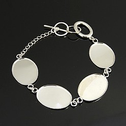 Silver Brass Bracelet Making, Silver Color Plated, 220mm, Tray: 18x25mm
