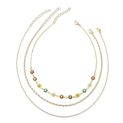 Golden Brass Necklaces Sets for Women, Flower, Golden, 14.45~16.81 inch(367~427mm), 3pcs/set