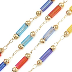 Золотой Латунные колонные цепи, со стеклом, долговечный, стойки покрытие, без свинца и без кадмия, несварные, ручной работы из бисера цепи, золотые, 8.5x2 мм