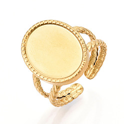 Настоящее золото 18K Ионное покрытие (ip) 304 настройки кольца открытой манжеты из нержавеющей стали, овальные, реальный 18 k позолоченный, размер США 7 (17.3 мм), лоток : 16x12 мм