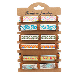 Pink 6 шт. 6 цвета, набор браслетов из искусственной кожи и хлопкового плетеного шнура, регулируемые браслеты для женщин в этническом стиле, розовые, внутренний диаметр: 2~2-1/2 дюйм (5.2~6.2 см), 1 шт / цвет