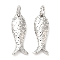 Platinum Rack Plating Brass Pendants, Long-Lasting Plated, Cadmium Free & Lead Free, with Jump Rings, Fish Charms, Platinum, 17.5x7x3mm, Hole: 3mm