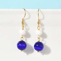 Синий Гальванопокрытие 304 серьги-подвески из нержавеющей стали «кошачий глаз», круглые, золотые, синие, 43.5x10 мм