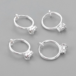 Серебро Латунные серьги-клипсы, для не проколотых ушей, с латунными пружинными выводами и ушной гайкой, без кадмия и без свинца, серебряные, 18x13 мм, отверстие : 0.8 мм