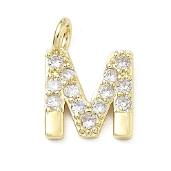 Letter M Латунные микропаве прозрачные подвески с фианитом, без кадмия и без свинца, долговечный, стойки покрытие, реальный 18 k позолоченный, Буква М, 18x13x2.5 мм, отверстие : 2.5 мм