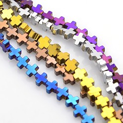 (52) Непрозрачная лаванда Гальванизировать немагнитных синтетический гематит бисер пряди, крестик, разноцветные, 4x4x2 мм, отверстие : 0.5 мм, около 94 шт / нитка, 15.7 дюйм