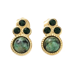 African Turquoise(Jasper) Natural African Turquoise(Jasper) Paw Print Stud Earrings, Golden 304 Stainless Steel Earrings, 12x7mm