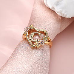 Letter G Сердце с цветком полые латунные перстни, золотой и розовое золото, Буква G, внутренний диаметр: 17 мм