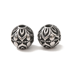Stainless Steel Color 304 Stainless Steel Beads, Round with Lotus Pattern, Stainless Steel Color, 10mm, Hole: 2.2mm