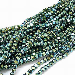чирок Стеклянные бусины с гальваническим покрытием , полное покрытие, граненые, плоско-круглые, зелено-синие, 4x3 мм, отверстие : 1 мм, около 95 шт / нитка, 14 дюйм