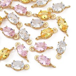 Mixed Color SHEGRACE Brass Pave Cubic Zirconia Oval Connector Charms, Cadmium Free & Nickel Free & Lead Free, Long-Lasting Plated, Real 18K Gold Plated, Mixed Color, 11.5x4.5x4mm, Hole: 1mm and 1.2mm