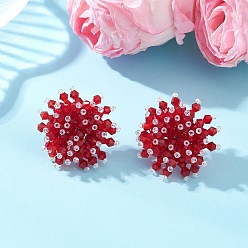 Красный Серьги-гвоздики из цветочного стекла ручной работы, с 304 серьгами из нержавеющей стали, цвет нержавеющей стали, красные, 31~32 мм