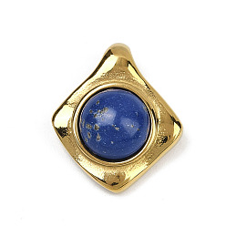 Ляпис-Лазурь Подвески с натуральным лазуритом, 304 из нержавеющей стали ромб прелести, ионное покрытие (ip), золотые, 22x18.5x8~8.5 мм, отверстие : 3.5x5.5 мм