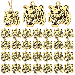 Antique Golden Tibetan Style Alloy Pendanrs, Tiger Charms, Antique Golden, 26x24x1.5mm, Hole: 2.5mm