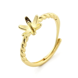 Золотой Регулируемые настройки колец из латуни с цветком, для полуполых бусин , золотые, 7.5 мм, внутренний диаметр: 17.1 мм, лоток : 8 мм, штифты : 3x1 мм