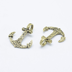 Antique Bronze Brass Pendants, Anchor, Long-Lasting Plated, Cadmium Free & Nickel Free & Lead Free, Antique Bronze, 22.5x17.5x7mm, Hole: 5mm