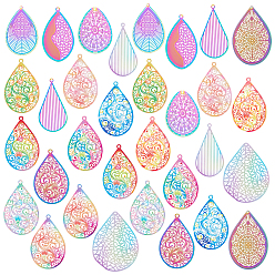 (52) Непрозрачная лаванда 32 шт. 16 стиль распыленная краска 201 & 340 & 430 подвески из нержавеющей стали, гравированные металлические украшения, очарование слезы, разноцветные, 38.5~50x23.5~37x0.5 мм, отверстие : 1.2~2 мм, 2 шт / стиль