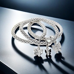 Бабочка 3шт. набор браслетов со стразами из сплава, штабелируемые браслеты для женщин, бабочка, внутренний диаметр: 2-3/4 дюйм (7 см)