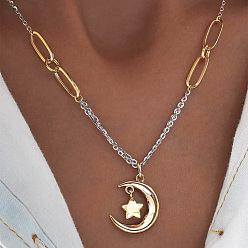 Платиновый & Золотой Элегантные ожерелья с подвесками в виде звезд и луны из латуни в стиле отпуска для женщин, платиной и золотом, 15.75 дюйм (40 см)