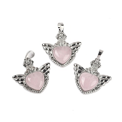 Розовый Кварц Природного розового кварца подвески, с реечной обшивкой латунными выводами, платина, без кадмия и без свинца, сердце, 33x32.5x6.5 мм, отверстие : 5x8 мм