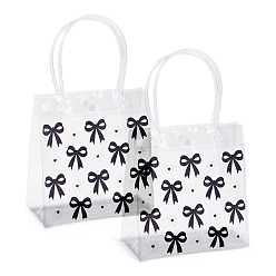 Bowknot Rectangle Transparent Printed PVC Plastic Gift Tote Bags, Black, Bowknot, 28.5cm, Open: 190x155x75mm