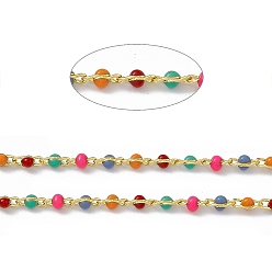 Настоящее золото 18K Латунные цепочки ручной работы, с бусинами из разноцветной эмали, пайки, с катушкой, красочный, ссылка: 4.5x2x2.5 mm