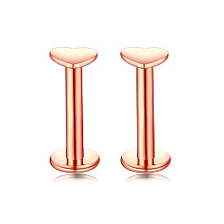 Розовое Золото Лабреты из нержавеющей стали с внутренней резьбой в форме сердца, 17 калибровочные пирсинг-гвоздики ювелирные изделия для женщин и мужчин, розовое золото , 8 мм, штифты : 1.2 мм