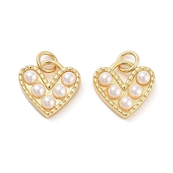 Настоящее золото 18K Стойка покрытие латунь абс перламутровые подвески, с целью перехода в кольце, долговечный, без свинца и без кадмия, сердце, реальный 18 k позолоченный, 12.5x13x4 мм, отверстие : 3 мм
