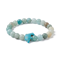 Flower Amazonite Эластичные браслеты из бисера дельфина с натуральными цветами и амазонитом и синтетической бирюзой, внутренний диаметр: 2-1/4 дюйм (5.8 см)