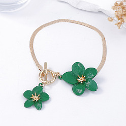 Зеленый Сплав эмаль цветок подвеска латунная змея цепь браслеты для ног для женщин, золотые, зелёные, 9-7/8 дюйм (250 мм)